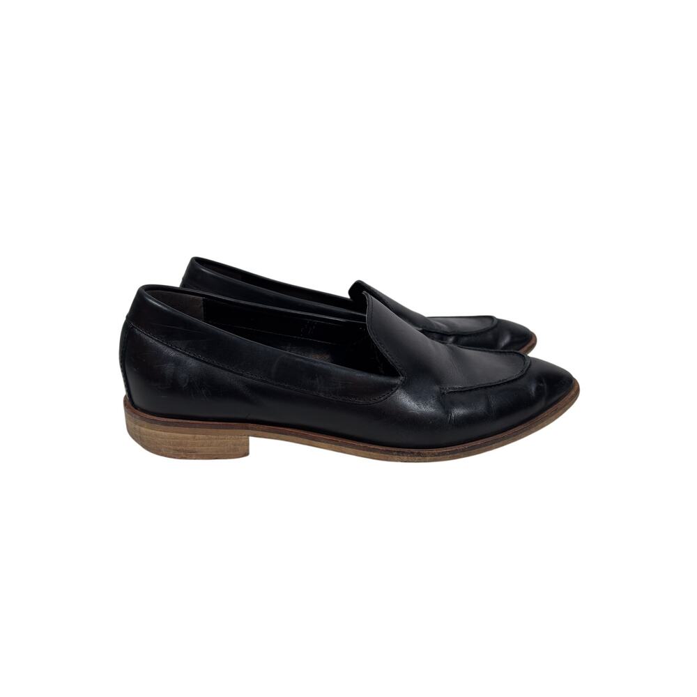 Everlane Made In Italy Loafer Shoes Womens 8.5 Black Almond Toe Low Stacked Heel